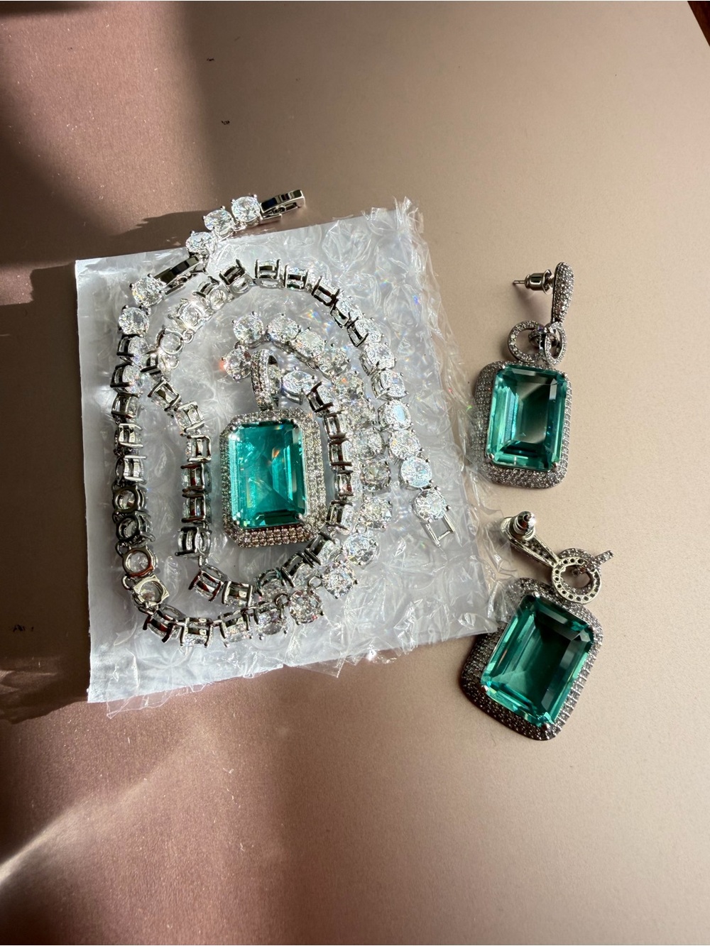 Emerald-Cut CZ Green Pendant Necklace with Crystal Chain